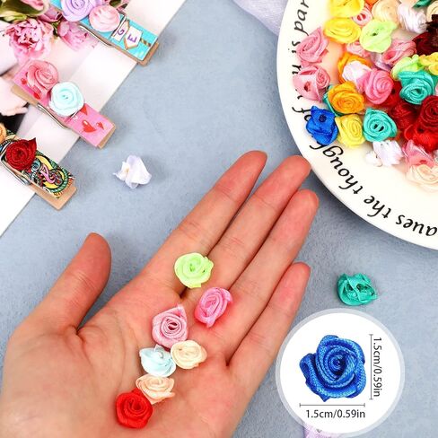 Weysat 300 Pcs Mini Roses for Crafts 15 mm Mini Small Satin Ribbon Roses Flowers Artificial Tiny Fabric Flowers DIY Sewing Rosettes Applique Embellishments for Wedding Gift Wrapping Decoration in Kuwait