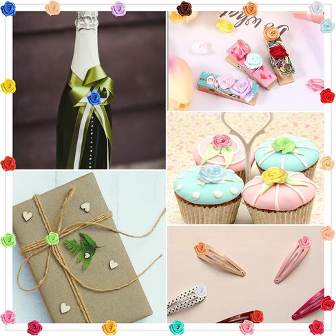 Weysat 300 Pcs Mini Roses for Crafts 15 mm Mini Small Satin Ribbon Roses Flowers Artificial Tiny Fabric Flowers DIY Sewing Rosettes Applique Embellishments for Wedding Gift Wrapping Decoration in Kuwait