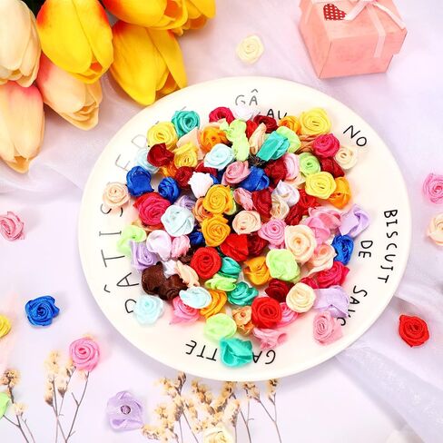 Weysat 300 Pcs Mini Roses for Crafts 15 mm Mini Small Satin Ribbon Roses Flowers Artificial Tiny Fabric Flowers DIY Sewing Rosettes Applique Embellishments for Wedding Gift Wrapping Decoration in Kuwait