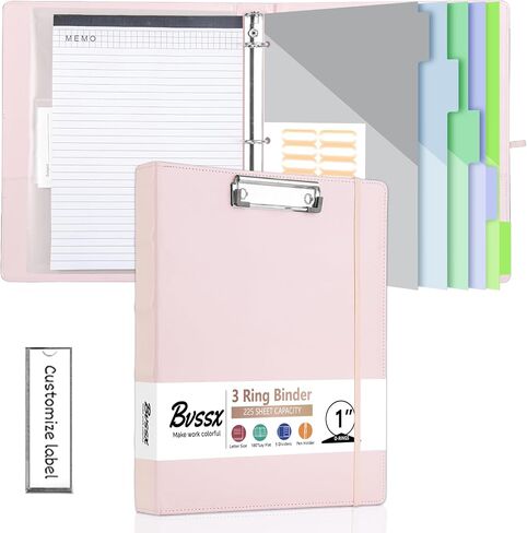 3 Ring Binder with Clipboard,2 Inch Binders with Notepad&5 Dividers with Pockets, Labels,PU Clipboards for School Office(Green Tulip,Letter Size) in Saudi Arabia