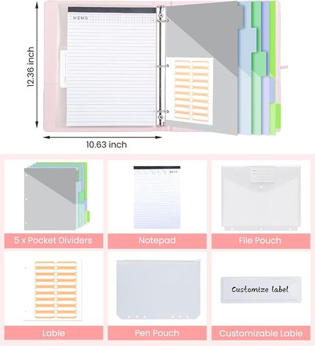 3 Ring Binder with Clipboard,2 Inch Binders with Notepad&5 Dividers with Pockets, Labels,PU Clipboards for School Office(Green Tulip,Letter Size) in Saudi Arabia