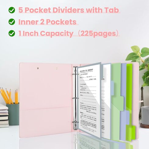 3 Ring Binder with Clipboard,2 Inch Binders with Notepad&5 Dividers with Pockets, Labels,PU Clipboards for School Office(Green Tulip,Letter Size) in Saudi Arabia
