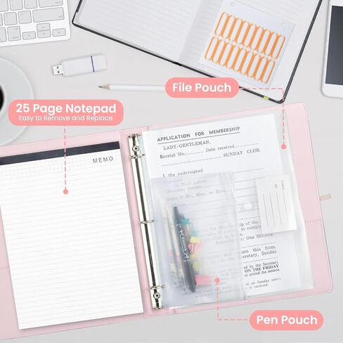 3 Ring Binder with Clipboard,2 Inch Binders with Notepad&5 Dividers with Pockets, Labels,PU Clipboards for School Office(Green Tulip,Letter Size) in Saudi Arabia