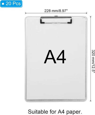 PATIKIL A4 Metal Clipboard, 20Pcs Heavy Duty Aluminum Clipboard Letter Size with Low Profile Clip for Classroom Home Office Outdoor, Size 12.5 x 9 Inch in Kuwait