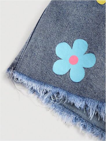 Floerns Toddler Girl's Floral Print Denim Skorts Elastic Waist Raw Hem Skirt Shorts in Kuwait