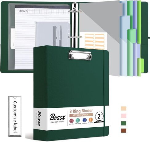 3 Ring Binder with Clipboard,2 Inch Binders with Notepad&5 Dividers with Pockets, Labels,PU Clipboards for School Office(Green Tulip,Letter Size) in Saudi Arabia
