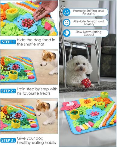 Snuffle Mat for Dogs, 20'' x 20'' Interactive Sniff Mat Smell Training & Slow Eating for Mental Stimulation & Stress Relief, Encourages Natural Foraging Skills, Dog Puzzle Toys for Indoor & Outdoor in Saudi Arabia