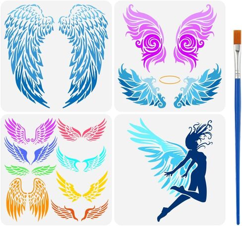 FINGERINSPIRE 4 Pcs Female Stencils with a Paint Brush 4 Styles Woman Face Facial Expression Stencils 11.8x11.8Inch Woman Eyebrows Eyes Stencil Lady Nose Mouth Stencil Retro Woman Head Wall Template in Kuwait