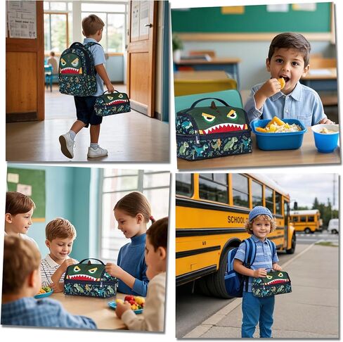 NOHOO Kids Lunch Bag, Insulated lunch bag Cooler Reusable Bilayer Lunch box tote for Women, Girls, Men, Boys, Schools, Offices, Work, Travel, Picnic,Party(Dinosaurs) in Saudi Arabia