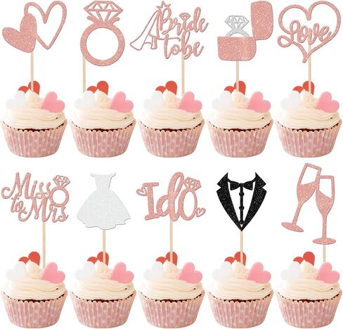30 PCS Bride to Be Cupcake Toppers Glitter Miss to Mrs I Do Love Heart Ring Cupcake Picks Wedding Bridal Shower Cake Decorations for Wedding Engagement Bachelorette Party Supplies Rose Gold in Kuwait