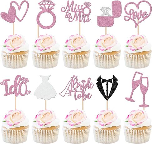 30 PCS Bride to Be Cupcake Toppers Glitter Miss to Mrs I Do Love Heart Ring Cupcake Picks Wedding Bridal Shower Cake Decorations for Wedding Engagement Bachelorette Party Supplies Rose Gold in Kuwait