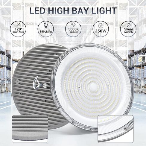 6 حزمة 200 واط LED LED High Bay Light ، IP66 مقاوم للماء ، 120VAC ، 30500LM 5000K إضاءة خليج تجارية ، 850W MH/HPS مع إضاءة منطقة المكونات للمستودعات/ورشة العمل/المرآب/الحظيرة/صالة الألعاب الرياضية/مصنع in Kuwait