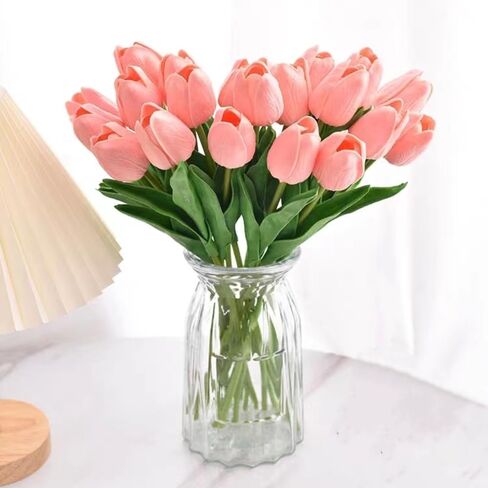10pcs Large Artificial Tulips Real Touch Tulips Silk Fake Tulip Artificial Flowers 18.9 Inches Long Stem Large Flower Decor for Home Party Wedding Party Decoration (Light Pink) in Saudi Arabia