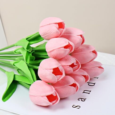 10pcs Large Artificial Tulips Real Touch Tulips Silk Fake Tulip Artificial Flowers 18.9 Inches Long Stem Large Flower Decor for Home Party Wedding Party Decoration (Light Pink) in Saudi Arabia