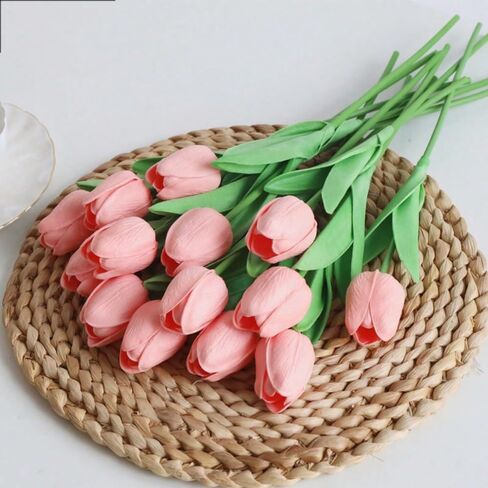 10pcs Large Artificial Tulips Real Touch Tulips Silk Fake Tulip Artificial Flowers 18.9 Inches Long Stem Large Flower Decor for Home Party Wedding Party Decoration (Light Pink) in Saudi Arabia