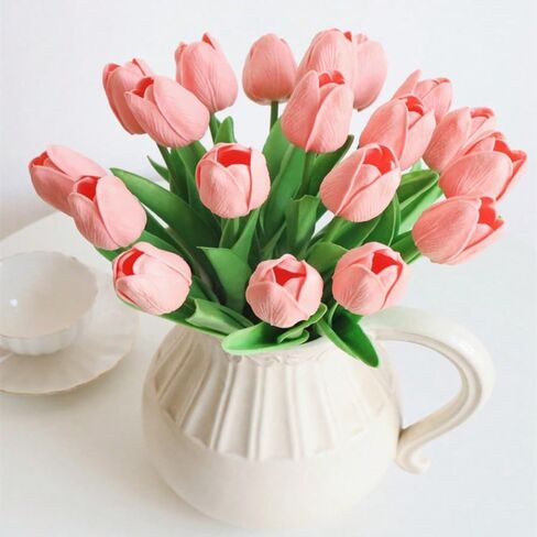 10pcs Large Artificial Tulips Real Touch Tulips Silk Fake Tulip Artificial Flowers 18.9 Inches Long Stem Large Flower Decor for Home Party Wedding Party Decoration (Light Pink) in Saudi Arabia