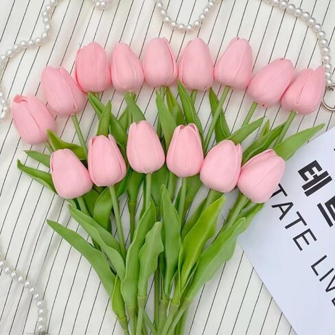 10pcs Large Artificial Tulips Real Touch Tulips Silk Fake Tulip Artificial Flowers 18.9 Inches Long Stem Large Flower Decor for Home Party Wedding Party Decoration (Light Pink) in Saudi Arabia