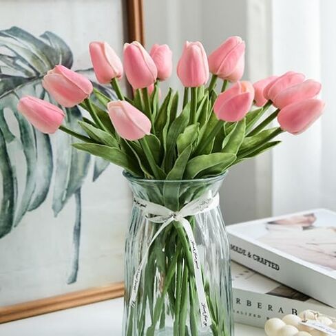 10pcs Large Artificial Tulips Real Touch Tulips Silk Fake Tulip Artificial Flowers 18.9 Inches Long Stem Large Flower Decor for Home Party Wedding Party Decoration (Light Pink) in Saudi Arabia