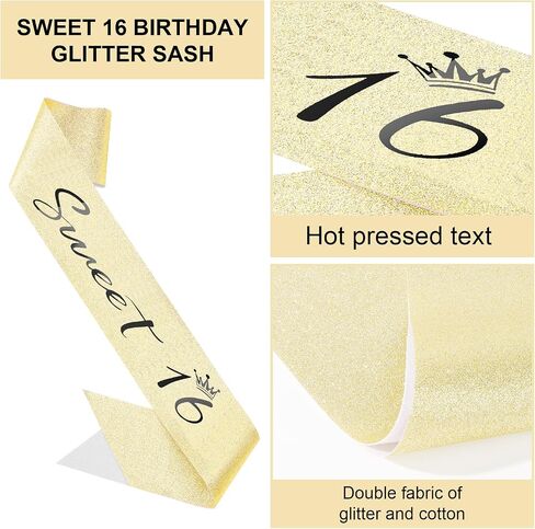Semato Sweet 16 Party Decorations Set - Gold 16th Birthday Crown and Sweet 16 Sash Glitter Kit for Girls Birthday Happy Birthday Girl Tiara Birthday Party Supplies and Favors in Saudi Arabia