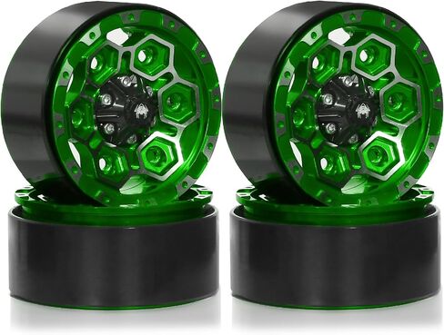 1.9 Inch Beadlock Wheels Rims 12mm Hex Aluminum Heavy Duty 1/10 RC Wheel Hubs for 1:10 Rock Crawler Car Axial SCX10 I II III 90046 TRX4 TRX6 CC01 D90 RC4WD Redcat Gen8 1.9" Tires (Green) in Kuwait