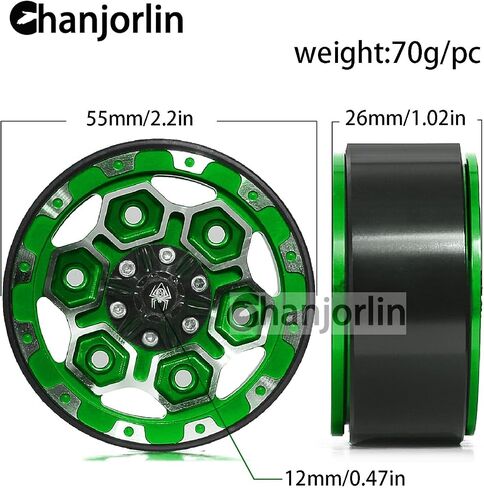 1.9 Inch Beadlock Wheels Rims 12mm Hex Aluminum Heavy Duty 1/10 RC Wheel Hubs for 1:10 Rock Crawler Car Axial SCX10 I II III 90046 TRX4 TRX6 CC01 D90 RC4WD Redcat Gen8 1.9" Tires (Green) in Kuwait
