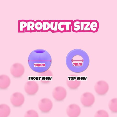 Beauty Town Silicone Soft Jelly Beads - 14mm XL Beads with 7mm Hole + 1 Beader - Soft Elastic Hair Beads for Braids, Jewelry, Keychains (Pink Assorted) in Kuwait