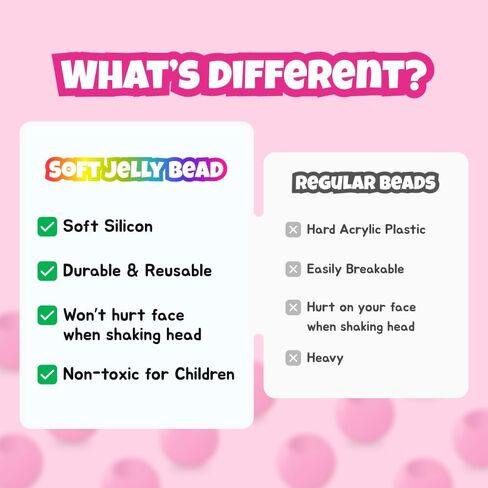 Beauty Town Silicone Soft Jelly Beads - 14mm XL Beads with 7mm Hole + 1 Beader - Soft Elastic Hair Beads for Braids, Jewelry, Keychains (Pink Assorted) in Kuwait