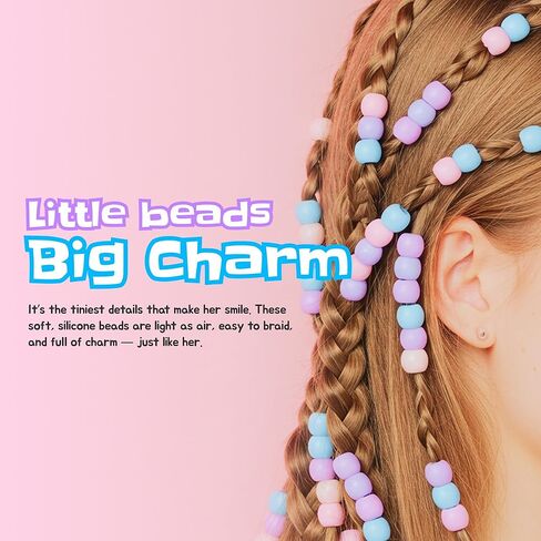 Beauty Town Silicone Soft Jelly Beads - 14mm XL Beads with 7mm Hole + 1 Beader - Soft Elastic Hair Beads for Braids, Jewelry, Keychains (Pink Assorted) in Kuwait