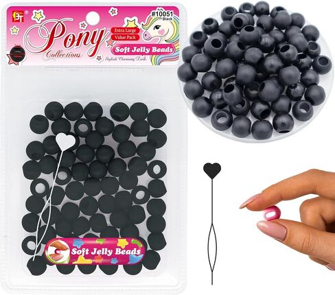 Beauty Town Silicone Soft Jelly Beads - 14mm XL Beads with 7mm Hole + 1 Beader - Soft Elastic Hair Beads for Braids, Jewelry, Keychains (Pink Assorted) in Kuwait