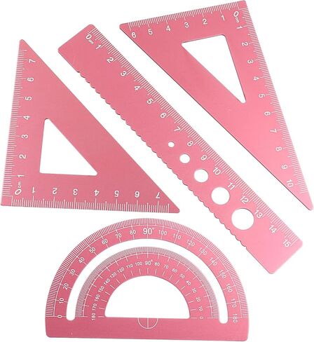 4 Pcs Triangular Scale Ruler Set, Aluminum Alloy Triangular Ruler Set, Metal Drafting Ruler for Students, Draftsman (Pink) in Kuwait