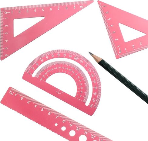 4 Pcs Triangular Scale Ruler Set, Aluminum Alloy Triangular Ruler Set, Metal Drafting Ruler for Students, Draftsman (Pink) in Kuwait
