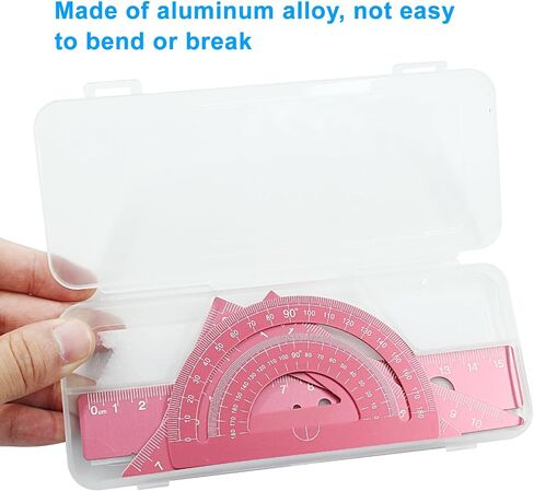 4 Pcs Triangular Scale Ruler Set, Aluminum Alloy Triangular Ruler Set, Metal Drafting Ruler for Students, Draftsman (Pink) in Kuwait