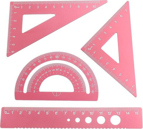 4 Pcs Triangular Scale Ruler Set, Aluminum Alloy Triangular Ruler Set, Metal Drafting Ruler for Students, Draftsman (Pink) in Kuwait