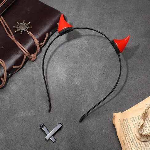 MOSTORY Black Devil Horns Headband - Handmade Horn Headband Gothic Demn Horn Hairband with Clips Dark Hairhoop for Renaissance Halloween Cosplay Masquerade Witch Photo Shoot in Kuwait