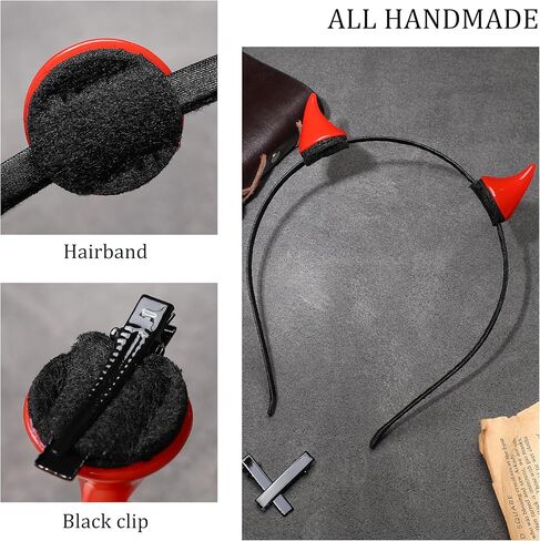 MOSTORY Black Devil Horns Headband - Handmade Horn Headband Gothic Demn Horn Hairband with Clips Dark Hairhoop for Renaissance Halloween Cosplay Masquerade Witch Photo Shoot in Kuwait