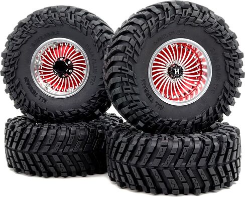 HOBBYSOUL Soft Sticky 2.2'' All Terrain Tires Tyres 5.0'' Tall & Adjustable Offset 2.2 Beadlock Wheels 40mm Wide Rims for 1/10 RC Crawler TRX4 SCX10 Upgrades,HS701536 in Kuwait