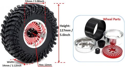 HOBBYSOUL Soft Sticky 2.2'' All Terrain Tires Tyres 5.0'' Tall & Adjustable Offset 2.2 Beadlock Wheels 40mm Wide Rims for 1/10 RC Crawler TRX4 SCX10 Upgrades,HS701536 in Kuwait