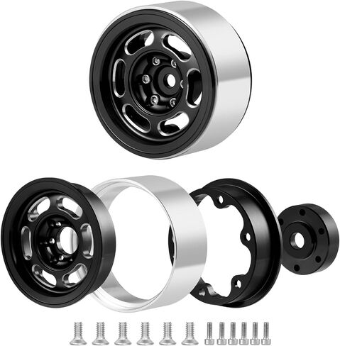 Rchubam 4pcs 1.3 "Beadlock Wheel Rims Trx4M 1.3" عجلات الألومنيوم متوافقة مع TRX4M SCX24 Redcat Ascent 1/24 1/18 RC Crawler Upgrade Car Audgricy (Black) in Kuwait