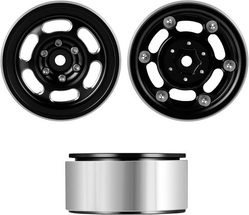 Rchubam 4pcs 1.3 "Beadlock Wheel Rims Trx4M 1.3" عجلات الألومنيوم متوافقة مع TRX4M SCX24 Redcat Ascent 1/24 1/18 RC Crawler Upgrade Car Audgricy (Black) in Kuwait