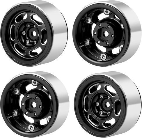 Rchubam 4pcs 1.3 "Beadlock Wheel Rims Trx4M 1.3" عجلات الألومنيوم متوافقة مع TRX4M SCX24 Redcat Ascent 1/24 1/18 RC Crawler Upgrade Car Audgricy (Black) in Kuwait