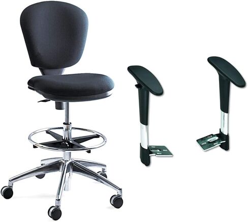 Safco Products Metro Extended Height Chair, Ergonomic, Pneumatic Height Adjustable, Heavily Padded & 3495BL Metro Adjustable Arm Kit, Black in Saudi Arabia