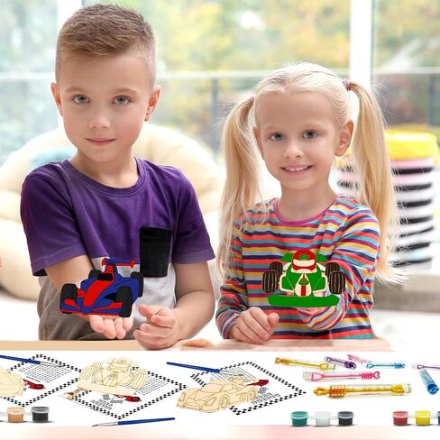 GEECOZYLIFE Thank You for Coming Gifts for Kids - Race Car Party Favors - 12 PCS Car Party Supplies - Wooden Painting Kit with Bubble Wand - Birthday Boys Girls Gifts Bulk in Kuwait