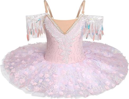AFAVOM Swan Lake Ballerina Costume for Girls Camisole Skirted Leotard Sequin Ballet Dance Platter Tutu Dress for Performance in Saudi Arabia