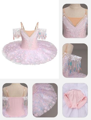 AFAVOM Swan Lake Ballerina Costume for Girls Camisole Skirted Leotard Sequin Ballet Dance Platter Tutu Dress for Performance in Saudi Arabia