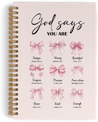 Pink Christian God Says You Are Beautiful Spiral Notebook, Pink Bow Journal Notebook, Bible Journal Notebooks, Coquette Christian Scripture Office Supplies Gifts for Women Girls, 5.5X8.3 Inch in Kuwait