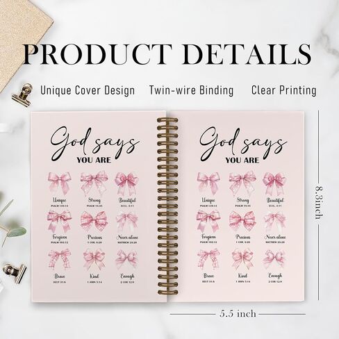 Pink Christian God Says You Are Beautiful Spiral Notebook, Pink Bow Journal Notebook, Bible Journal Notebooks, Coquette Christian Scripture Office Supplies Gifts for Women Girls, 5.5X8.3 Inch in Kuwait