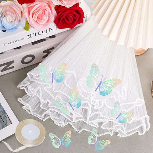 baotongle Flower Wrapping Bouquet Mesh Paper with 24PCS 3D Butterfly Decor 10pcs Blank Gift Cards Satin Ribbon for Wedding DIY Valentine Mother's Day Birthday Party (White) in Saudi Arabia