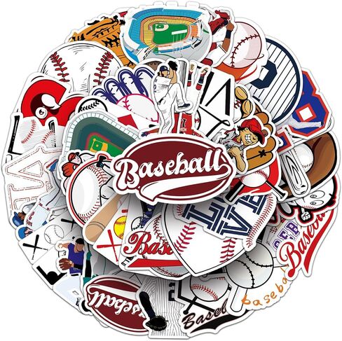 50Pcs Baseball Sport Stickers, Cool Sport Baseball Waterproof Vinyl Decal for Adult Teen Kids Notebook Water Bottle, Laptop, Luggage, Phone, Skateboard, Helmet, Guitar, Scrapbook in Saudi Arabia