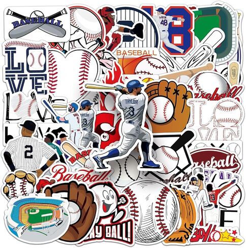 50Pcs Baseball Sport Stickers, Cool Sport Baseball Waterproof Vinyl Decal for Adult Teen Kids Notebook Water Bottle, Laptop, Luggage, Phone, Skateboard, Helmet, Guitar, Scrapbook in Saudi Arabia