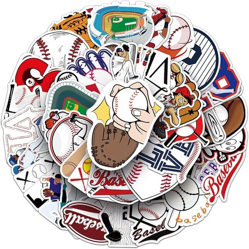 50Pcs Baseball Sport Stickers, Cool Sport Baseball Waterproof Vinyl Decal for Adult Teen Kids Notebook Water Bottle, Laptop, Luggage, Phone, Skateboard, Helmet, Guitar, Scrapbook in Saudi Arabia